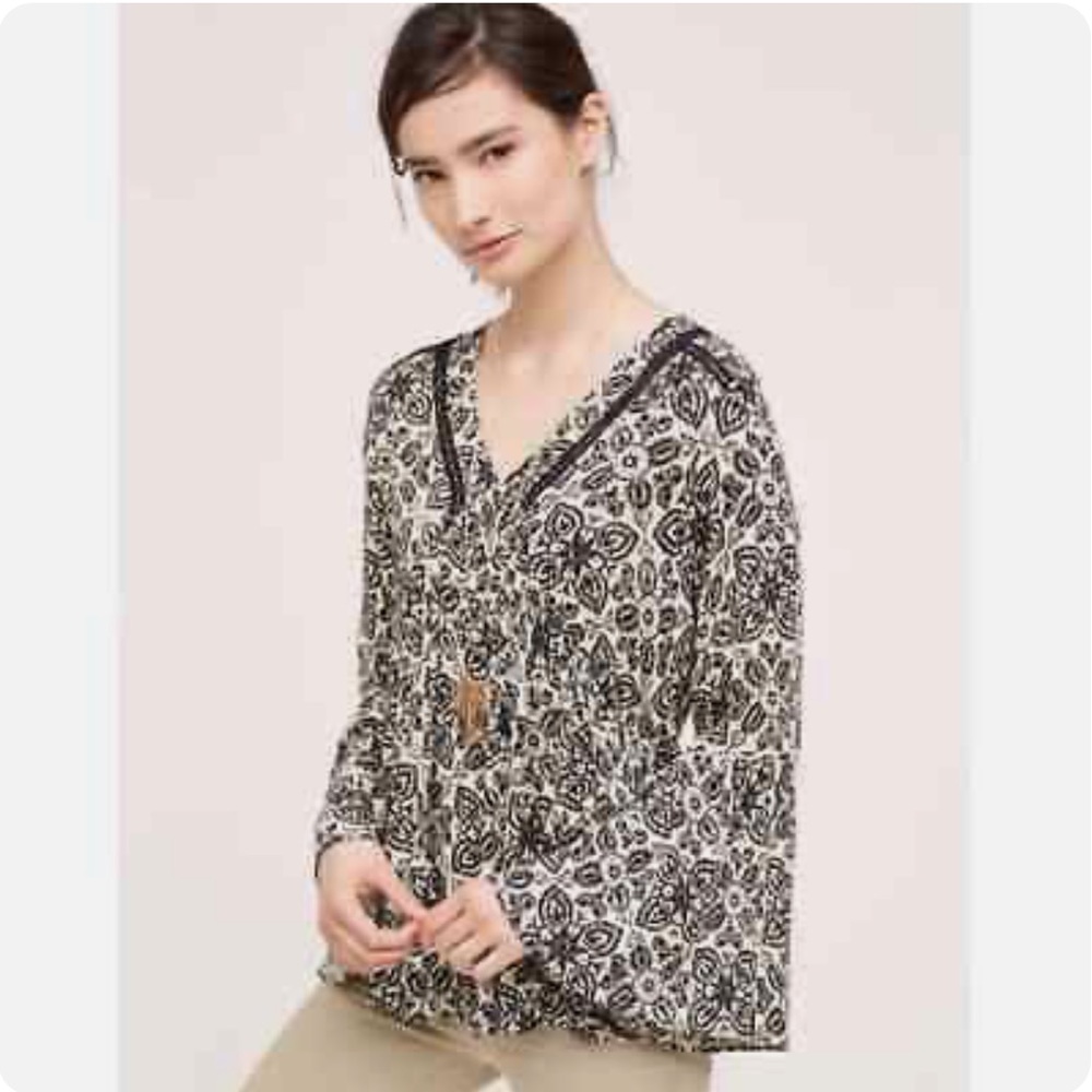 Anthropologie Eri + Ali Hervine Boho Peasant Bell Sleeve Blouse
